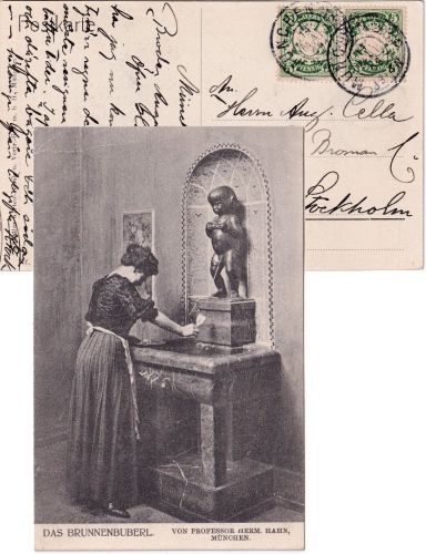 Bayern - 5 Pfg. Wappen Paar Karte n. SCHWEDEN München - Stockholm 1909