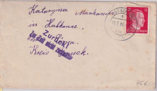 DR - Hösbach ü. Aschaffenburg 19.7.44 Zwangsarbeiterbrief n. Habkowce - Zurück !
