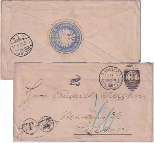 USA/DR- San Francisco 1889 unfrankierter Konsulatsbrief - 40 Pfg. Nachporto