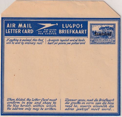 Basutoland - 3 P. South Africa Aerogramme Overprint 1945 unused