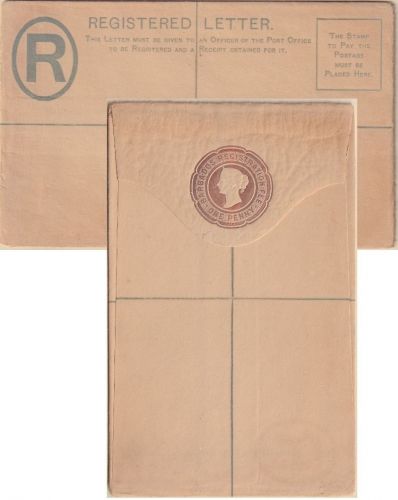 Barbados - 1 P. Victoria registered letter stationery envelope F size unused