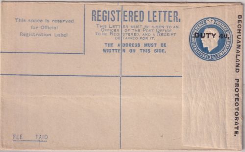 Bechuanaland Prot. - 3 1/2 P. GB Duty 5 1/2 P. regist. stationery F-size unused