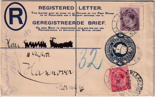 South Africa - 4 P. reg. letter stationery + surcharge Zendelingsfontein 1923