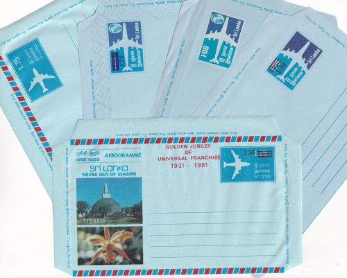 Sri Lanka - 1970/80 4 different aerogrammes postal stationery all unused