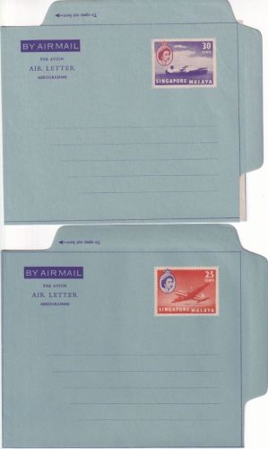 Singapore Malaya - 25+30 C. airletter aerogramme stationeries unused 1950s