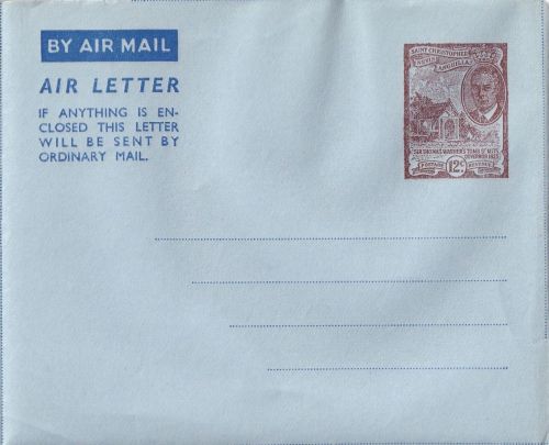 St. Chistopher Nevis Anguilla - 12 C. Aerogramme air letter stationery unused