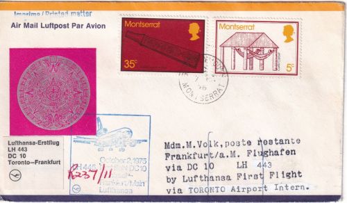 Montserrat - Lufthansa Erstflug Montreal Frankfurt Zuleitungspost 1975