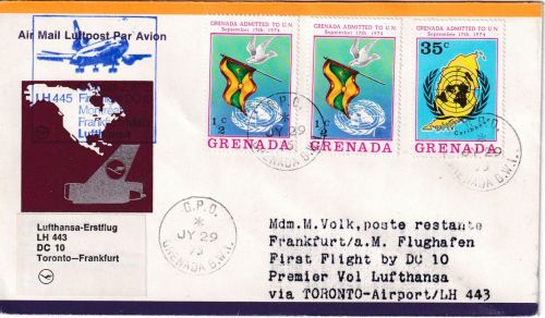 Grenada - Lufthansa Erstflug Montreal Frankfurt Zuleitungspost 1975