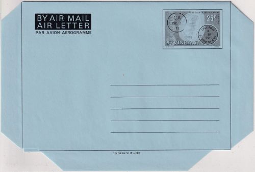 St. Vincent - 25 C. PO Calliaqua 1825 Aerogramme Air letter unused