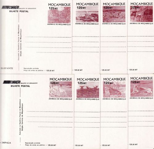 Mocambique - 8x 125 MT picture postcards stationeries (animals) - all unused
