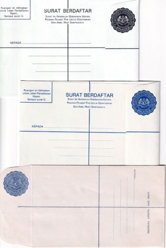 Malaysia - 3 registered letters stationeries - all unused