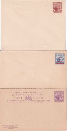 Mauritius - 3 old stationeries (2 covers, 1 postcrad w/reply) - all unused