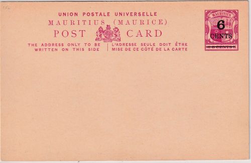 Mauritius - 6/8 Cent overprint postcard stationery unused