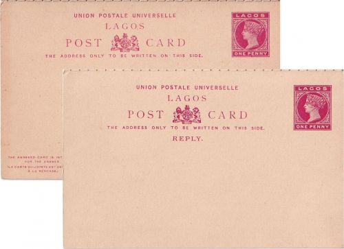 Lagos - 1 P. Victoria postcard w/reply stationery unused