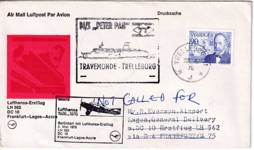 Schweden - Travemünde Trelleborg Schiffspost Zuleitung LH-Erstflug 1976