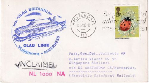 England - Vlissingen Sheerness Olau Linie Schiffspost Zuleitung Erstflug 1985