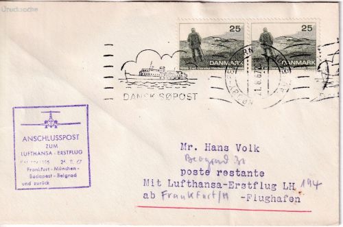 Dänemark - Rodby Fehmarn Dän. Seepost Zuleitung Lufthansa Erstflug 1967