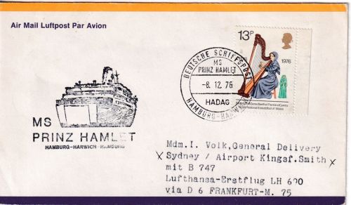 England - Dt. Schiffspost MS Prinz Hamlet Zuleitungspost LH-Erstflug 1976