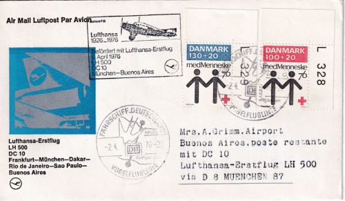 Dänemark - Vogelfluglinie Fähre Deutschland Zuleitungspost LH-Erstflug 1976