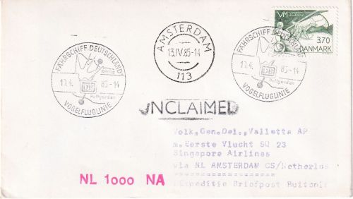 Dänemark - Vogelfluglinie Fähre Deutschland Zuleitungspost Erstflug 1985