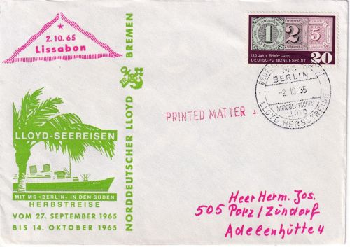 BRD - Deutsche Schiffspost MS Berlin Herbstreise Schmuckkuvert 1965