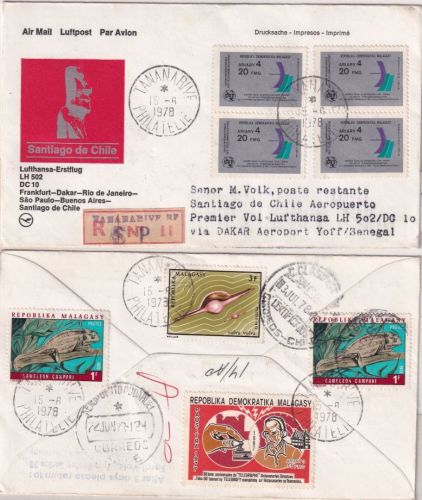 Madagaskar - 15 Fr. Morsetelegraph ua. Luftpost-Einschreibebrief Tananarive 1978