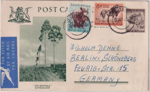 South Africa - 1 1/2 P. picture stationery + surcharge airmail Trichardt 1957