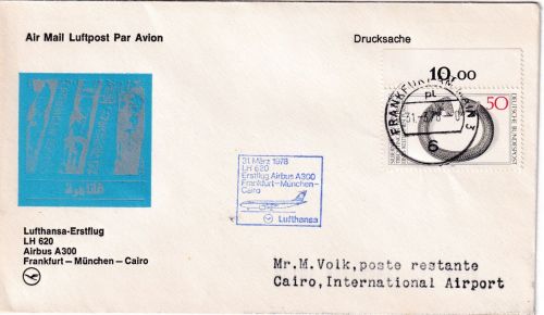 BRD - 50 Pfg. Keltenschmuck Lupo-Drucksache n. ÄGYPTEN Frankfurt a/M. 1978