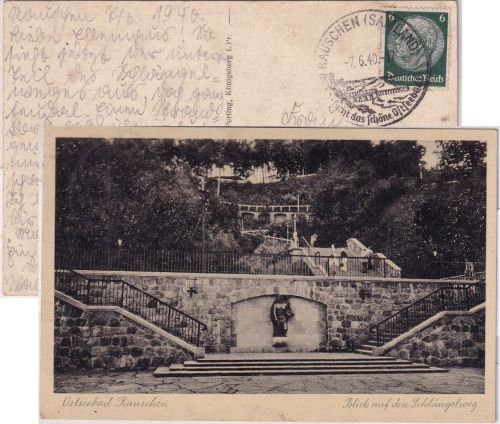 DR - Rauschen (Samland) 1940 Handwerbestempel sw-Ansichtskarte Schlängelweg