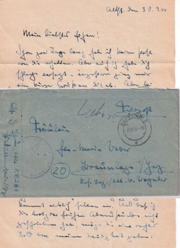 DR - Allenstein 2.10.44 Feldpostbrief (Inhalt) n. Braunlage