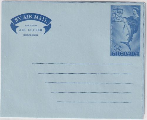 Grenada - 6 C. fish/Merlin aerogramme stationery unused