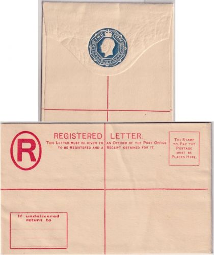 Grenada - 2 P. George V. registered stationery envelope 1912 Format G unused
