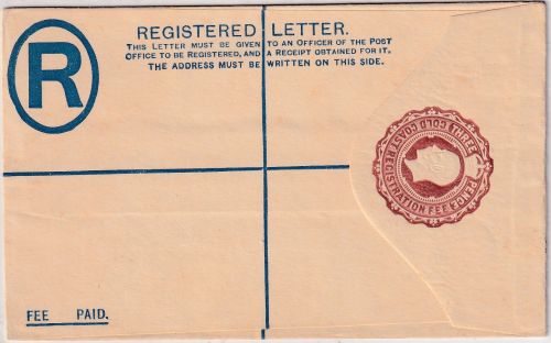 Gold Coast - George V. registered letter stationery envelope F-format unused