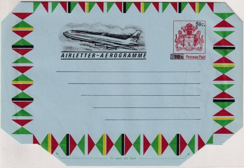 British Guiana - 50 C./15 C. airplane/overprint aerogramme stationery unused