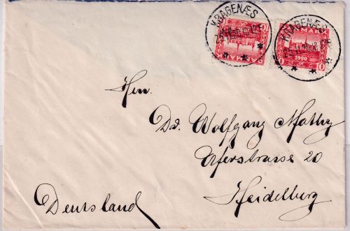 Dänemark - 2x10 Ö. Schloss Kronborg Brief Kragenaes - Heidelberg 1920