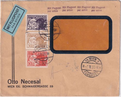 Österreich - 30+25+10g Flugpost Luftpostbrief Wien - Nürnberg 1935