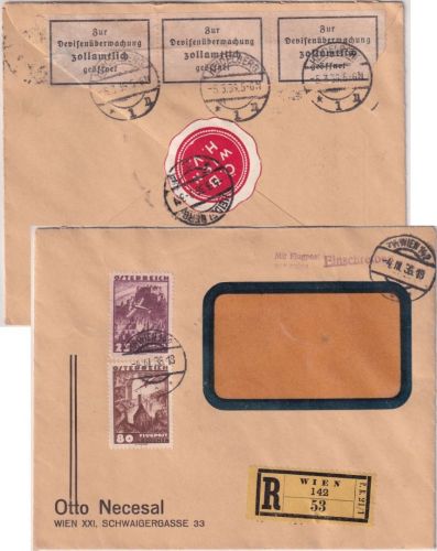 Österreich - 80+25g Flugpost Luftpost-Einschreibebrief Wien - Heidelberg 1935