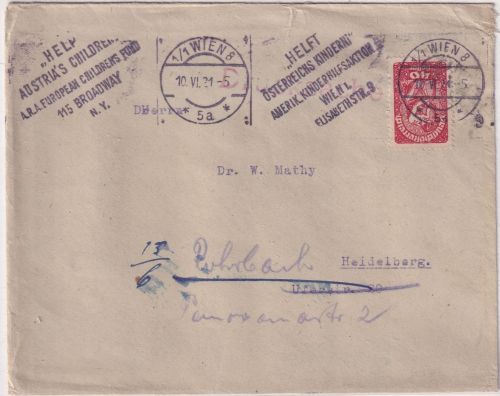 Österreich - Wien 1921 "Helft Österreichs Kindern..." Masch.werbestempel