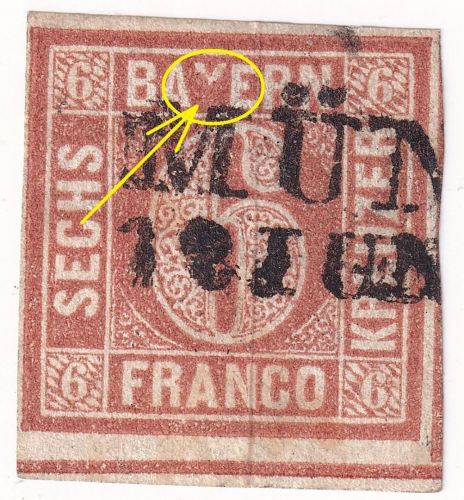 Bayern - 6 Kr. Quadrat braun Platte I L2 München 12. JUN Druckzufälligkeit !