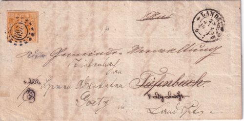 Bayern - 1 Kr. Quadrat Ortsbrief/Landbestellung oMR 269 OPA Landshut 29.JAN 1863