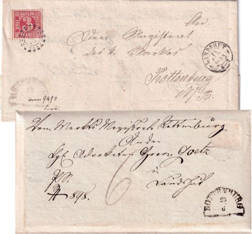 Bayern - 3 Kr. Quadrat rot "Wendebrief" oMR 269 OPA Landshut 19. JUN 1866