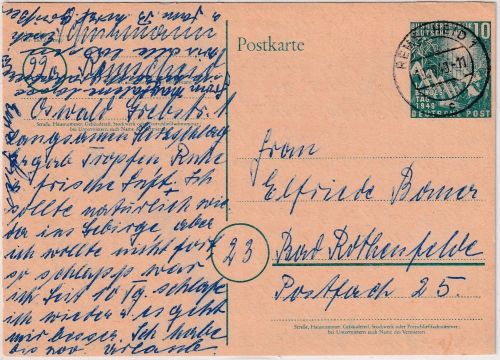 BRD - 10 Pfg. Bundestag Ganzsache Druck/Schnitt verschoben Remscheid 19.10.49
