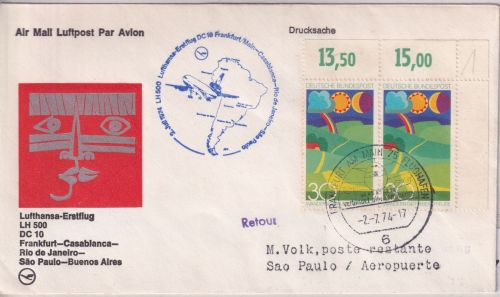 BRD - 2x30 Pfg. Wandern Lupo-Drucksache n. BRASILIEN FFM - Sao Paulo 1971