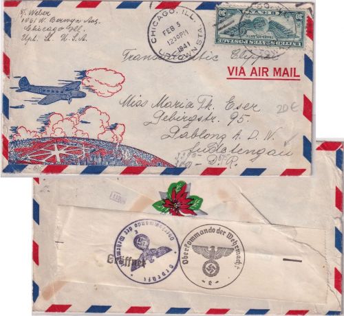 USA - 30 C. Flp.-Ausg. Luftpostbrief Chicago - Gablonz 5. FEB 1941 OKW-Zensur
