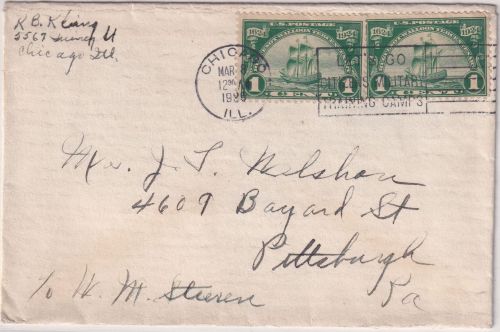 USA - 2x1 C. Hugenotten Brief Chicago - Pittsburgh 1925