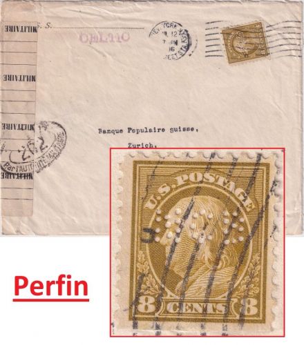 USA - 8 C. Franklin Perfin "NCB" Zensurbrief i.d. SCHWEIZ New York - Zürich 1916