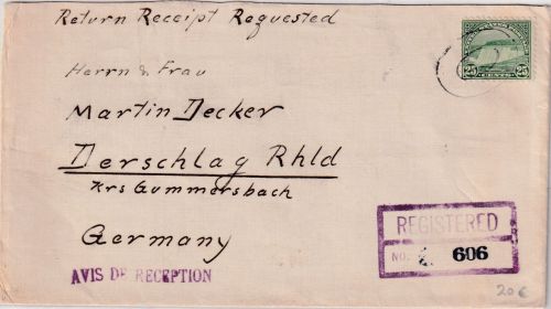 USA - 25 C. Niagara Falls Einschreibebrief/Rückschein Jersey City 1937