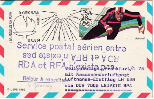 USA - 28 C. Sonderganzsache Olympiade Zuleitungspost Leipziger Messe 1984