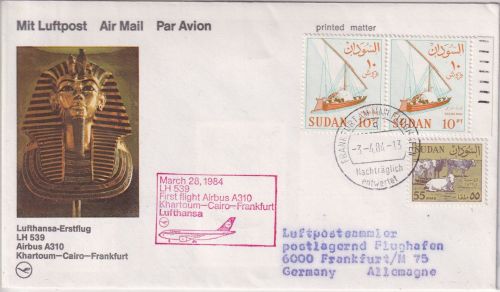Sudan - Lufthansa Erstflug Khartoum FFM "Nachträglich entwertet" 1984