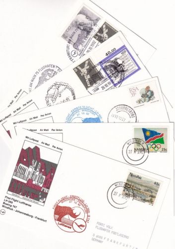 BRD/Namibia/RSA - Lufthansa Erstflug FFM Johannisburg/Windhuk 5 Belege 1992